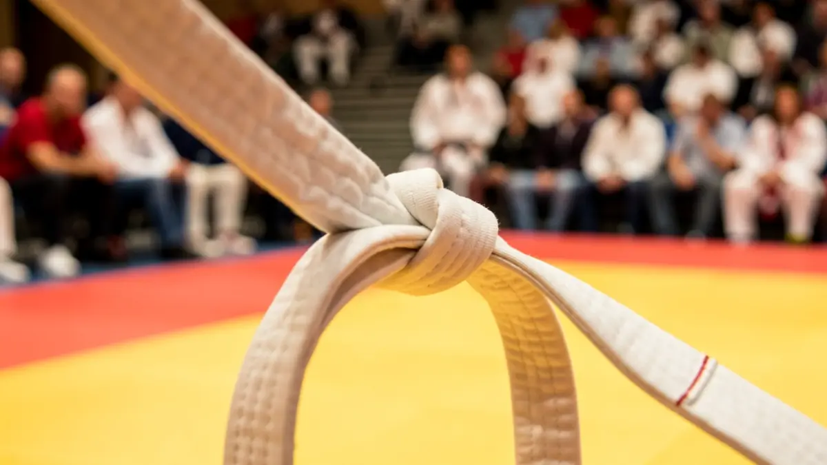 Imatge genèrica d'un cinturó de karate sobre un tatami.