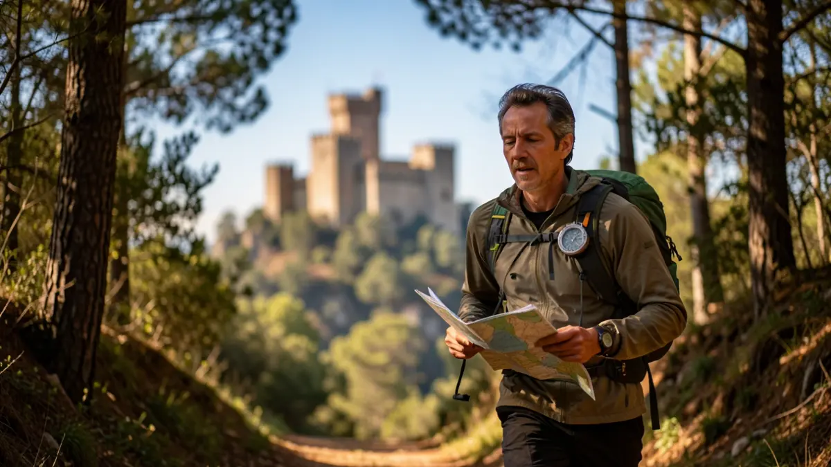 Corredor d'orientació amb mapa i brúixola al Parc del Castell de Montesquiu.