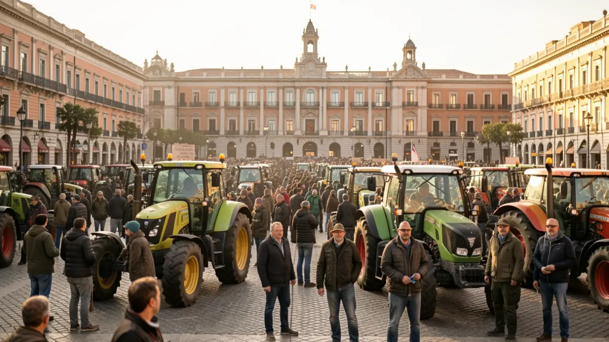 Farmers and tractors gathered in Barcelona in front of the Palau de la Generalitat.