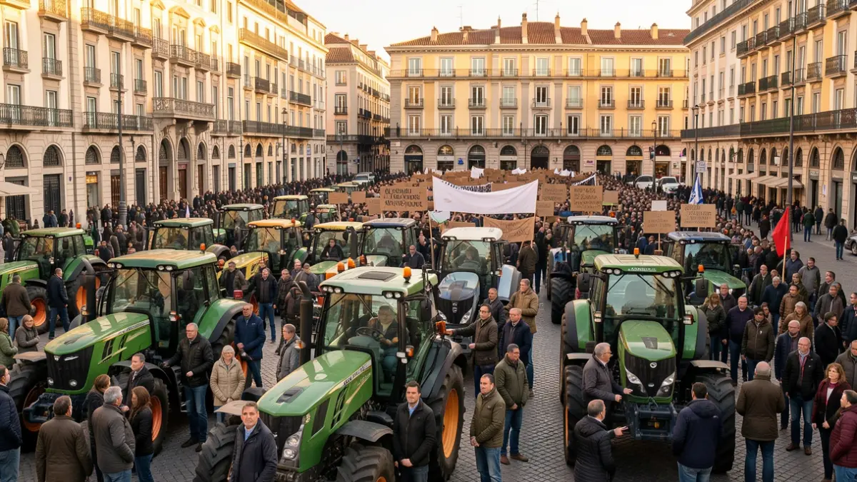 Farmers and tractors gathered in Barcelona for a protest.