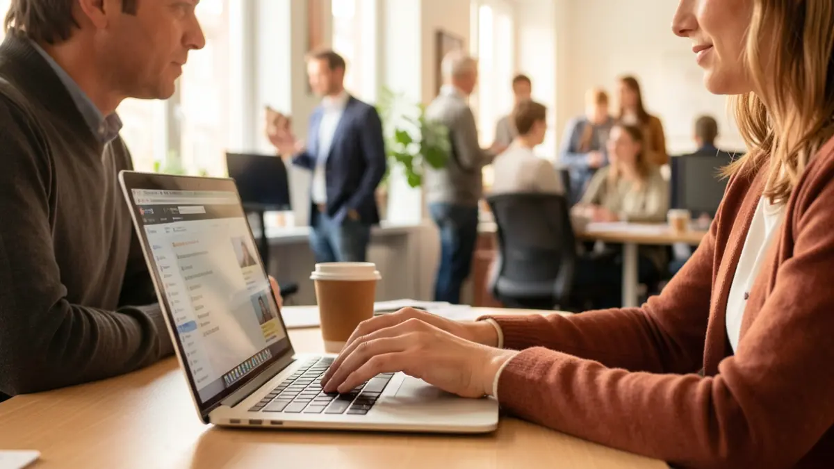 Generic image of a person using a laptop for a video call.