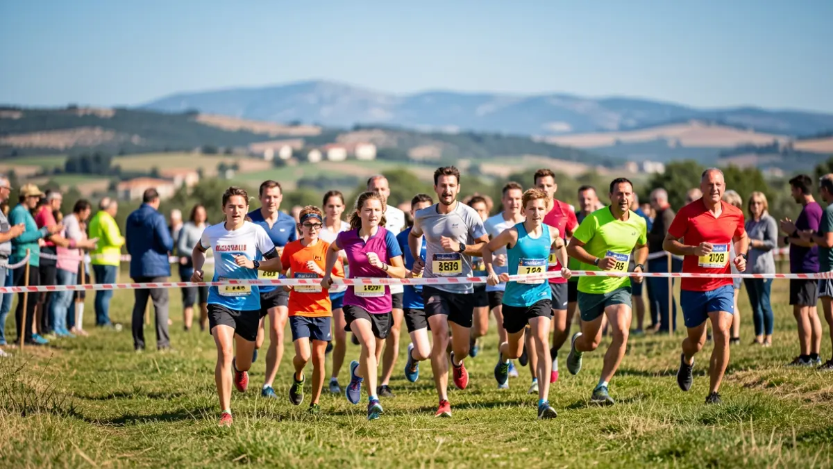 Participantes cruzando la meta en el Campeonato Gironí de Cros en Vidreres.
