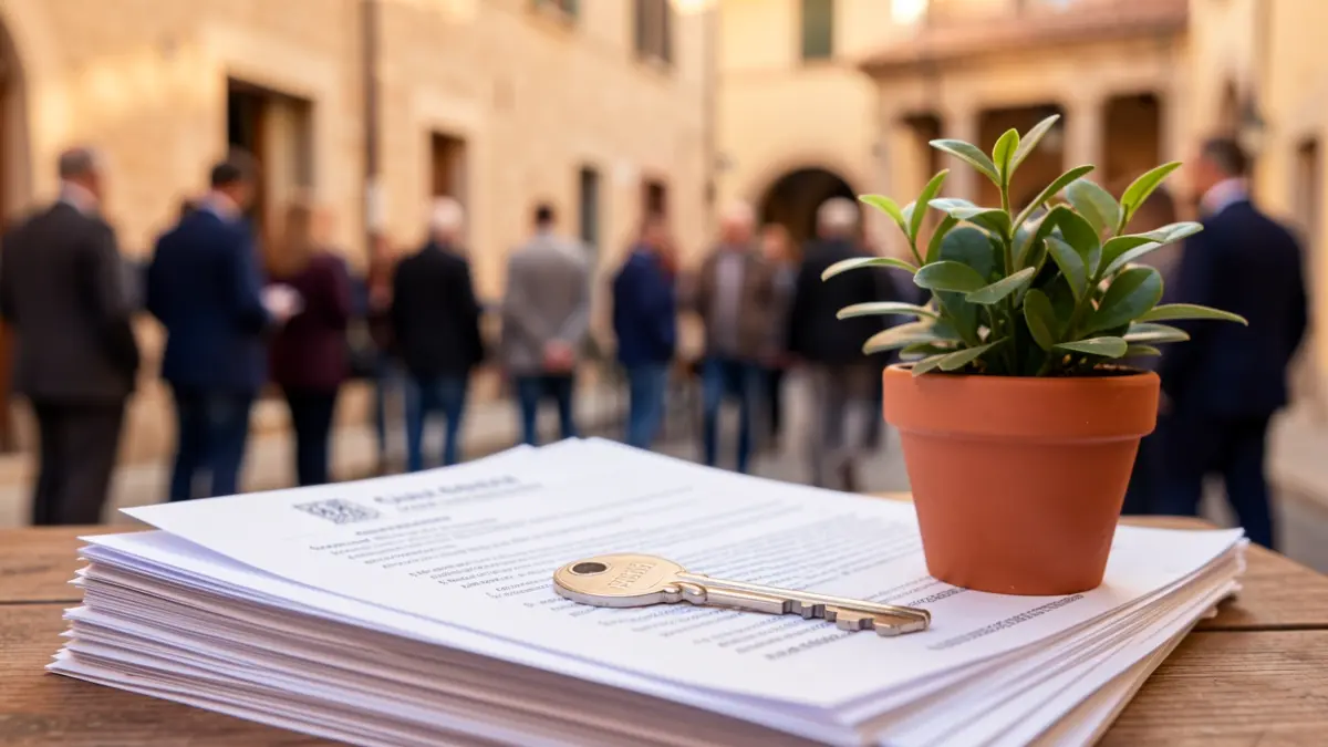 Generic image of a key on documents and a plant, symbolizing affordable housing.