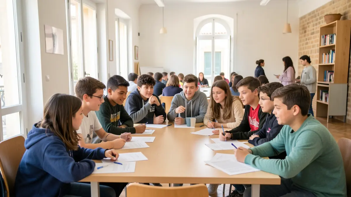 Nens i adolescents participant en una reunió del Consell d'Infància i Adolescència a Vilanova del Vallès.