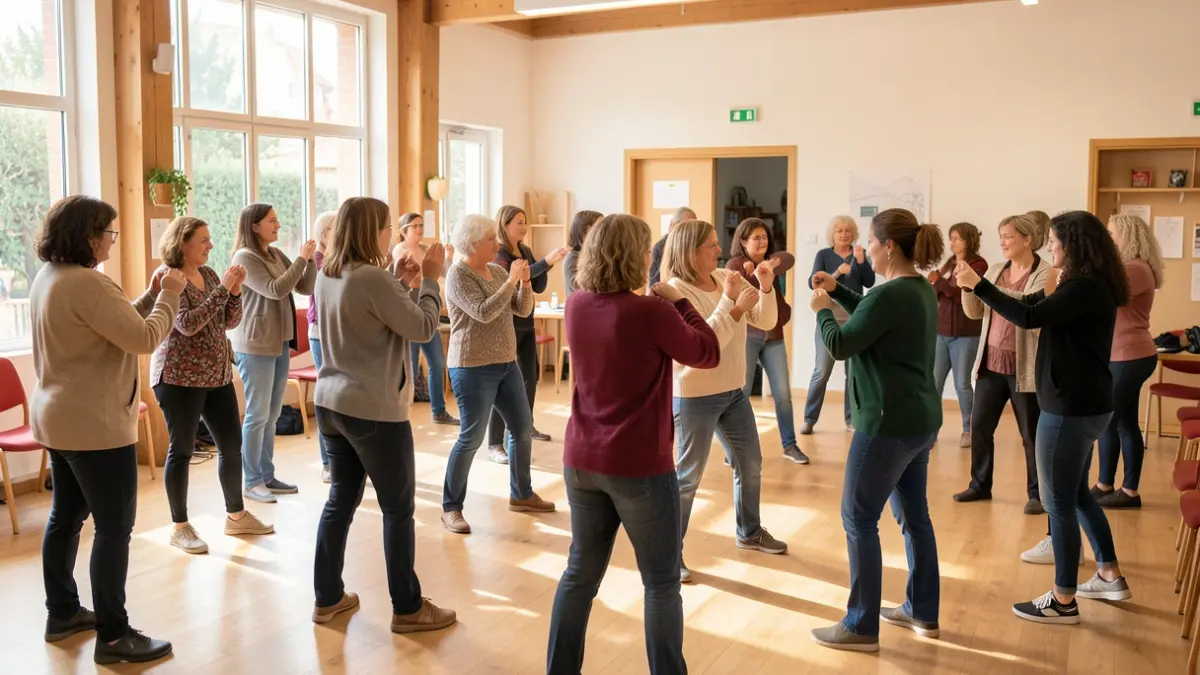 Generic image of women participating in a self-defense workshop in a community space.