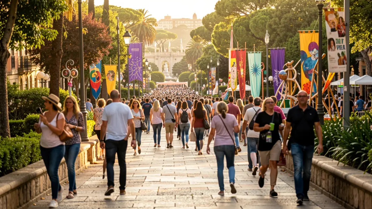 Imatge genèrica d'un esdeveniment cultural a Montjuïc amb gent i decoració.